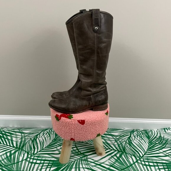Frye Melissa Button Distressed Leather Knee-High Riding Boots Size 6.5 - Picture 1 of 12
